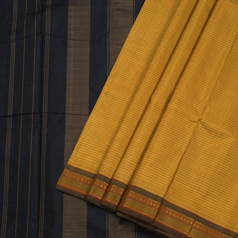 Hayagrivas Mustard Handloom Kanjivaram Silk Saree with Black With Yellow Border BBD1226K5-3