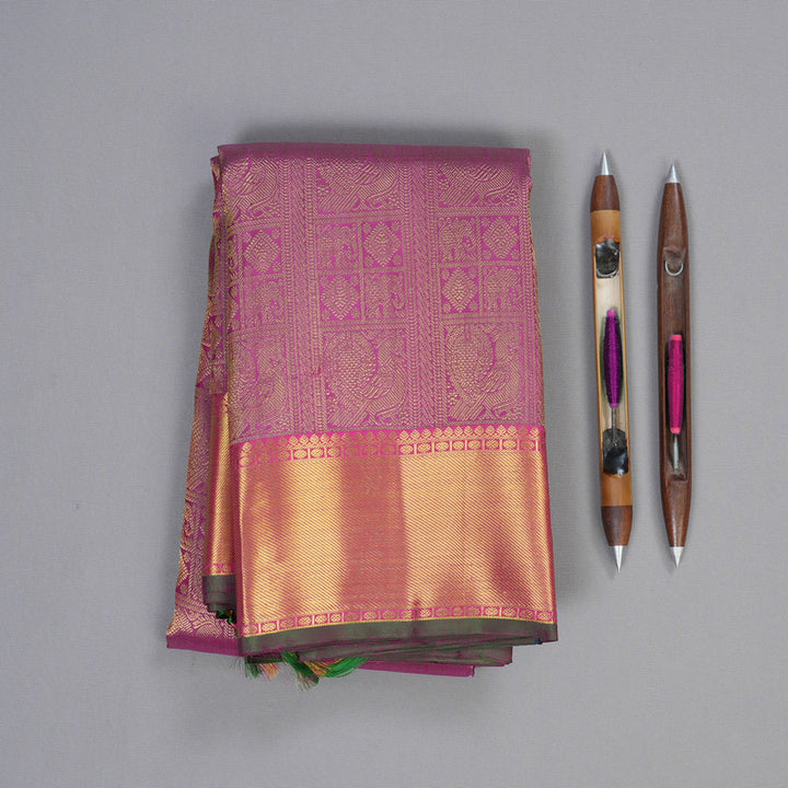 Hayagrivas Purple Handloom Kanjivaram Silk Saree with Pink Border BBD1227K1-1