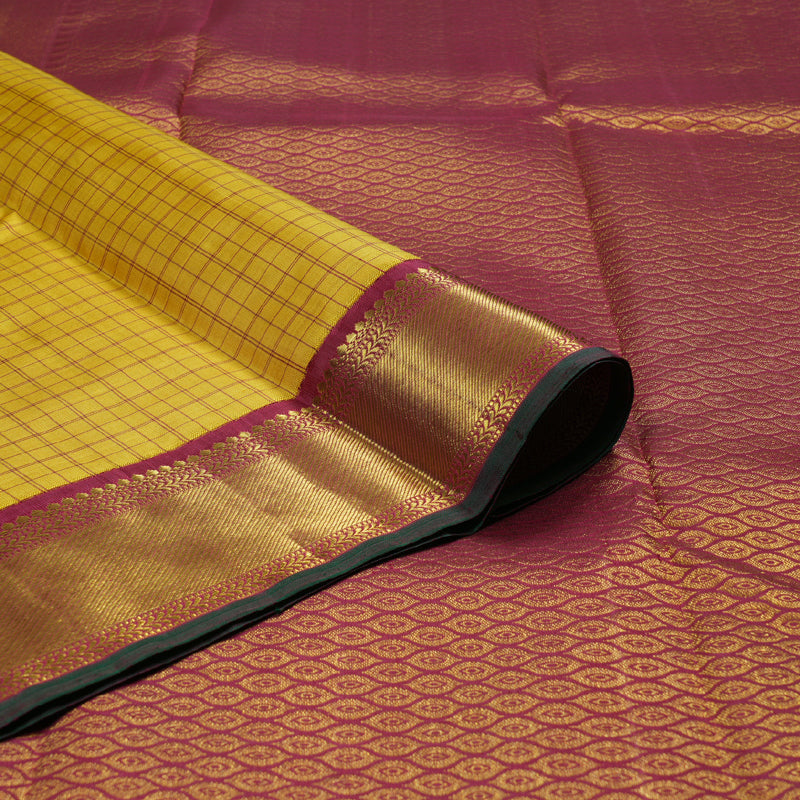 Hayagrivas Mustard Yellow Handloom Kanjivaram Silk Saree with Maroon Border BBD1232K4-1