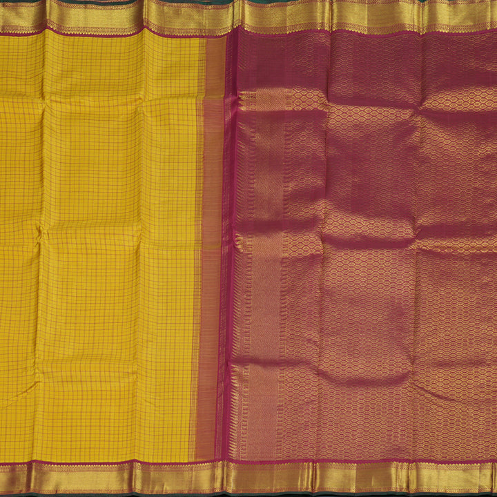 Hayagrivas Mustard Yellow Handloom Kanjivaram Silk Saree with Maroon Border BBD1232K4-1