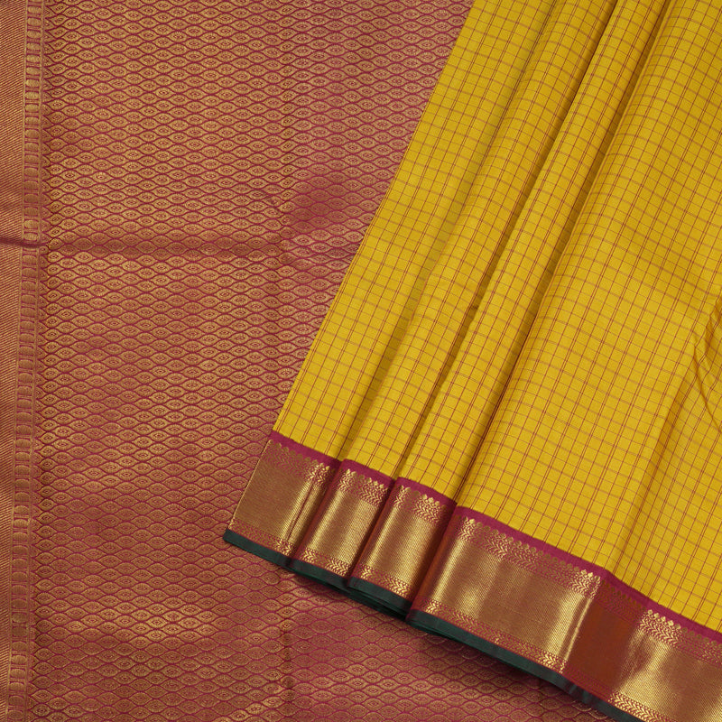 Hayagrivas Mustard Yellow Handloom Kanjivaram Silk Saree with Maroon Border BBD1232K4-1