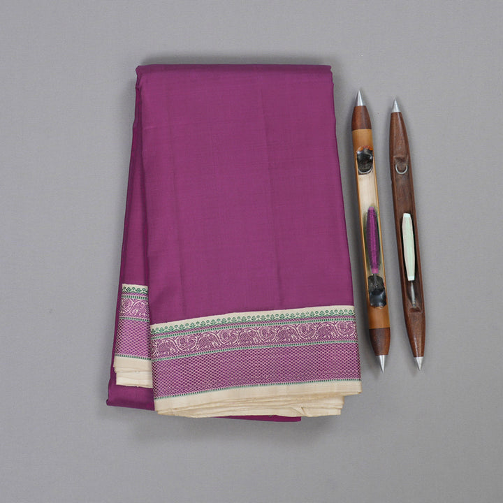 Hayagrivas Purple Handloom Kanjivaram Silk Saree with Beige Border BBD1232K5-1