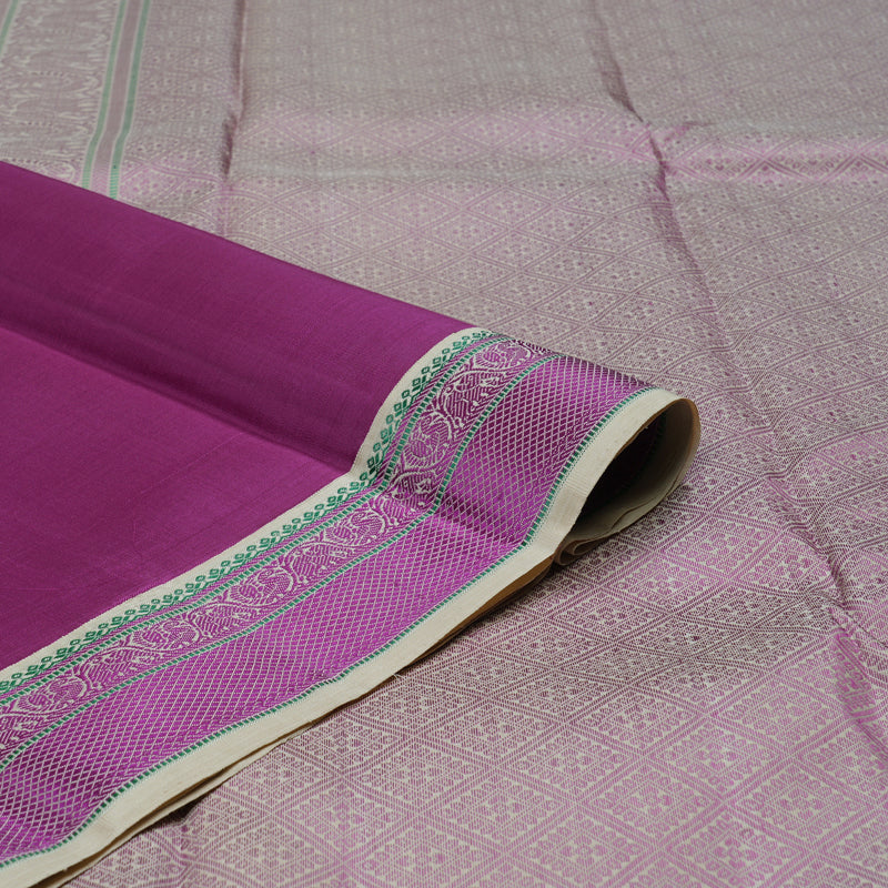 Hayagrivas Purple Handloom Kanjivaram Silk Saree with Beige Border BBD1232K5-1