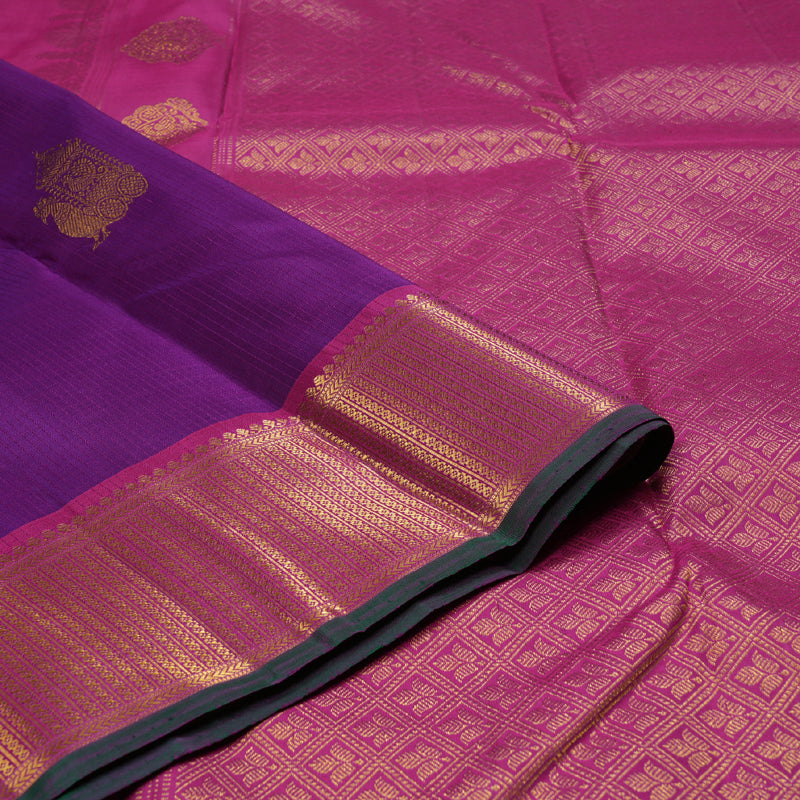 Hayagrivas Purple Handloom Kanjivaram Silk Saree with Pink Border BBD1235K6-1