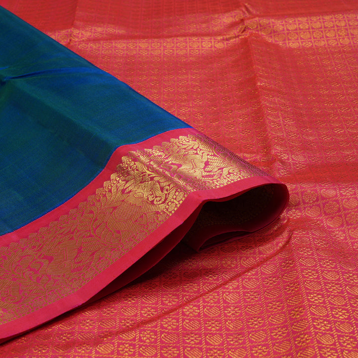 Hayagrivas Peacock Blue Handloom Kanjivaram Silk Saree with Reddish Pink Border BBD1235K6-3