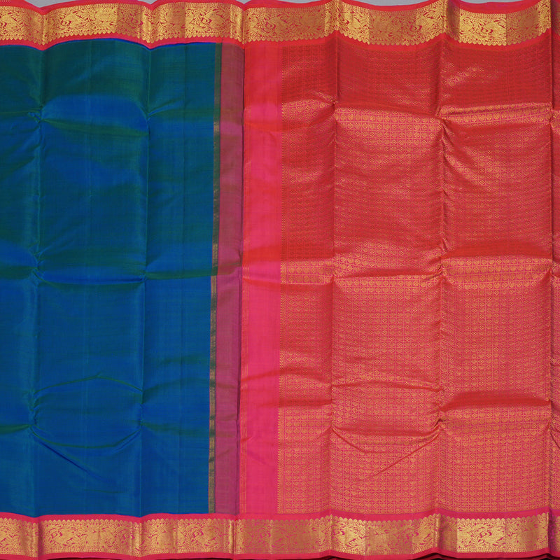 Hayagrivas Peacock Blue Handloom Kanjivaram Silk Saree with Reddish Pink Border BBD1235K6-3