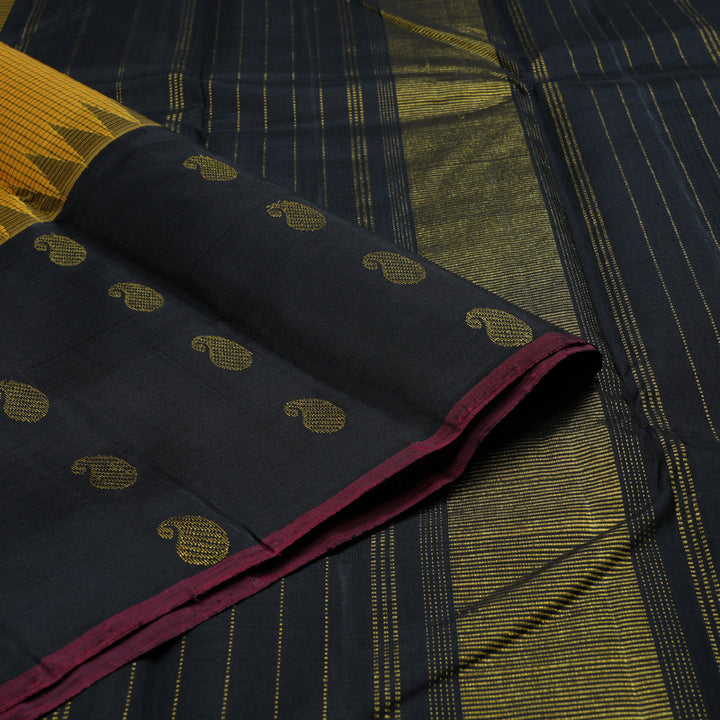 Hayagrivas Mustard Handloom Kanjivaram Silk Saree with Black Border BBD1235K8-1