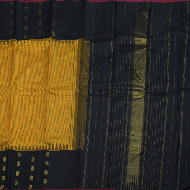 Hayagrivas Mustard Handloom Kanjivaram Silk Saree with Black Border BBD1235K8-1