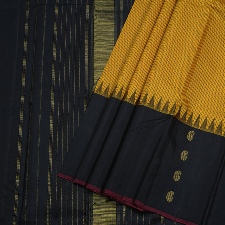 Hayagrivas Mustard Handloom Kanjivaram Silk Saree with Black Border BBD1235K8-1