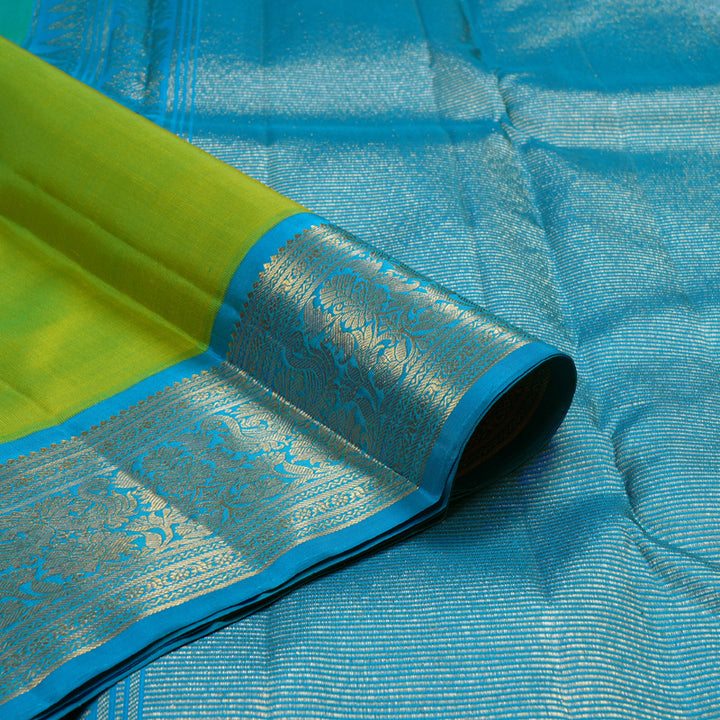 Hayagrivas Fluorescent Green Handloom Kanjivaram Silk Saree with Sky Blue Border BBD1236K1-3