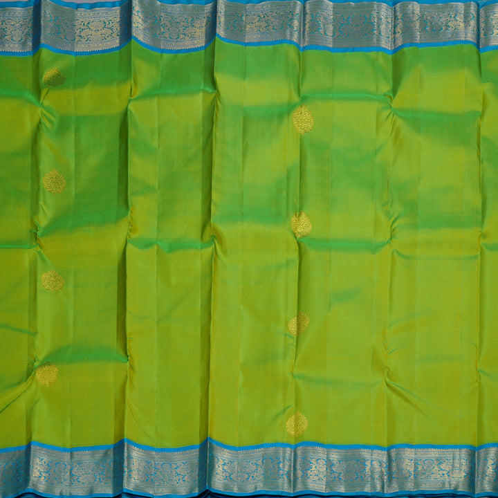 Hayagrivas Fluorescent Green Handloom Kanjivaram Silk Saree with Sky Blue Border BBD1236K1-3