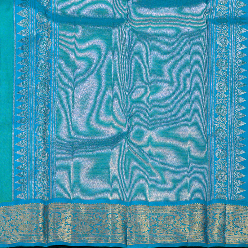 Hayagrivas Fluorescent Green Handloom Kanjivaram Silk Saree with Sky Blue Border BBD1236K1-3