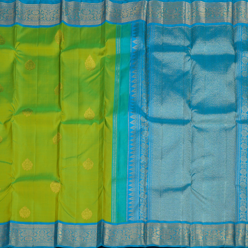 Hayagrivas Fluorescent Green Handloom Kanjivaram Silk Saree with Sky Blue Border BBD1236K1-3