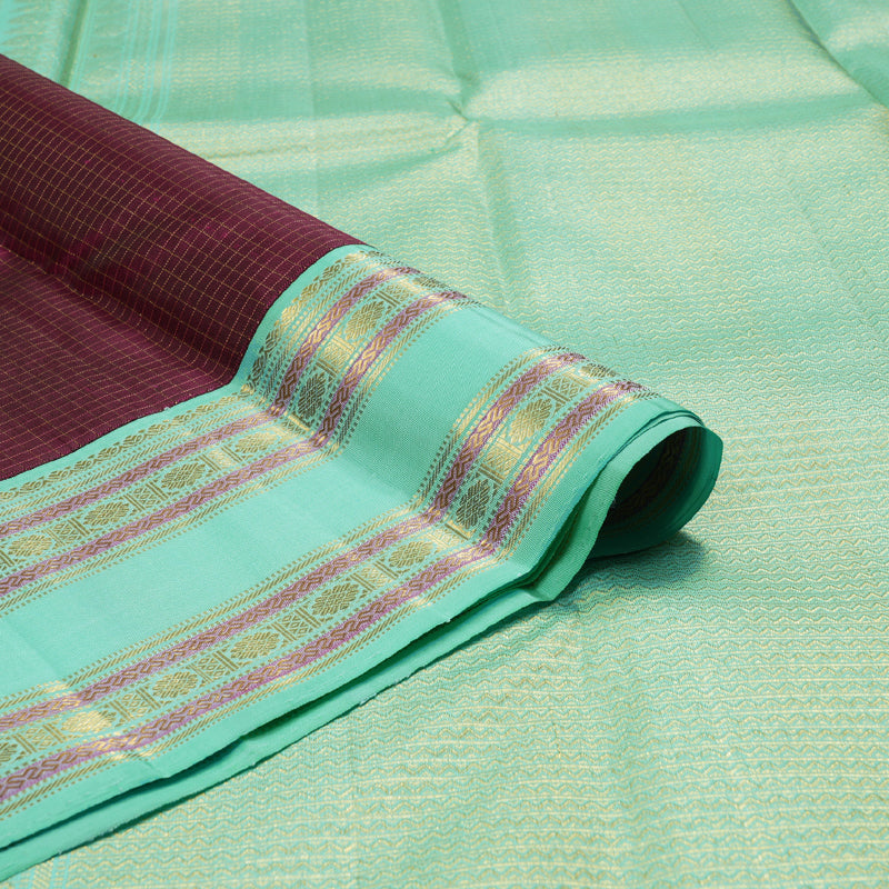 Hayagrivas Dark Purple Handloom Kanjivaram Silk Saree with Sea Green Border BBD1236K2-1