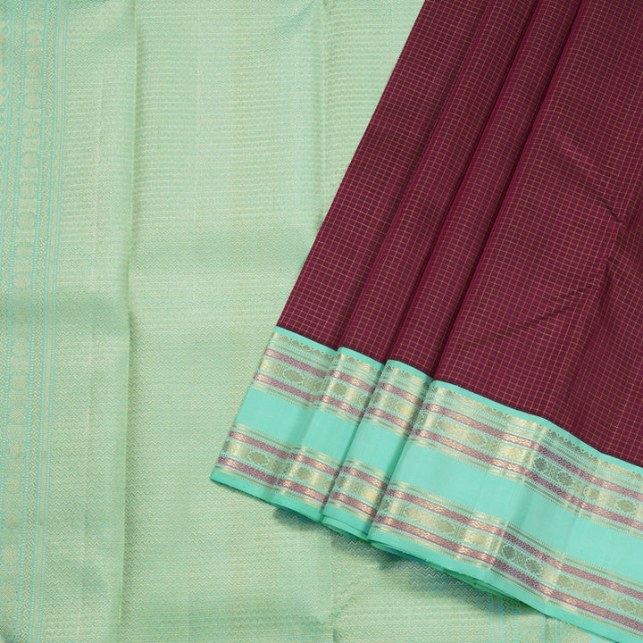 Hayagrivas Dark Purple Handloom Kanjivaram Silk Saree with Sea Green Border BBD1236K2-1