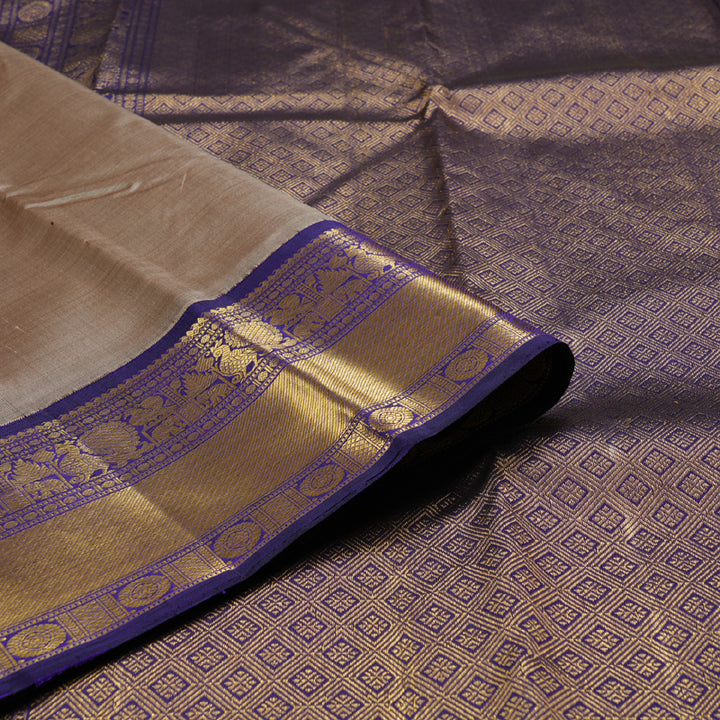 Hayagrivas Sandal Beige Handloom Kanjivaram Silk Saree with Dark Blue Border BBD1238K22-1