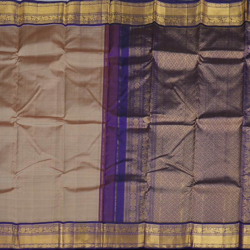 Hayagrivas Sandal Beige Handloom Kanjivaram Silk Saree with Dark Blue Border BBD1238K22-1