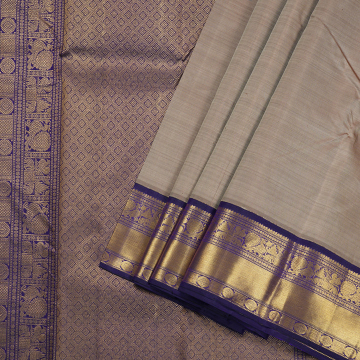 Hayagrivas Sandal Beige Handloom Kanjivaram Silk Saree with Dark Blue Border BBD1238K22-1