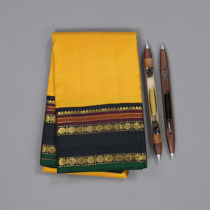 Hayagrivas Mustard Yellow Handloom Kanjivaram Silk Saree with Black Border BBD1238K26-1