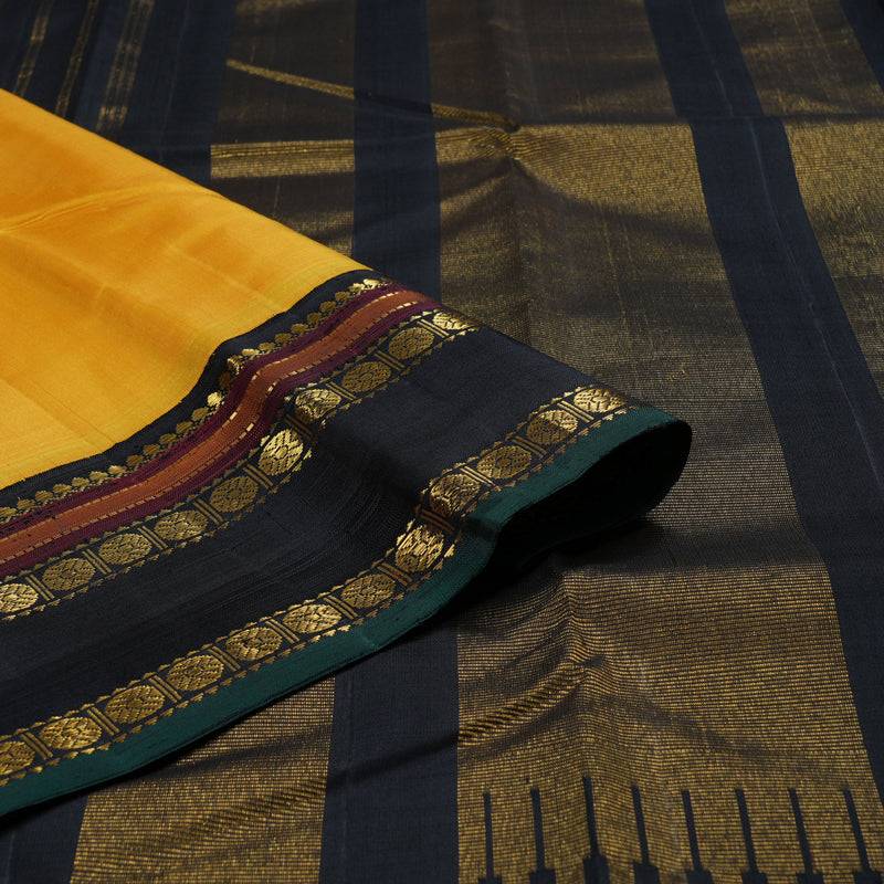 Hayagrivas Mustard Yellow Handloom Kanjivaram Silk Saree with Black Border BBD1238K26-1