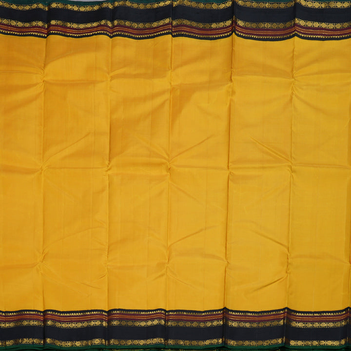 Hayagrivas Mustard Yellow Handloom Kanjivaram Silk Saree with Black Border BBD1238K26-1