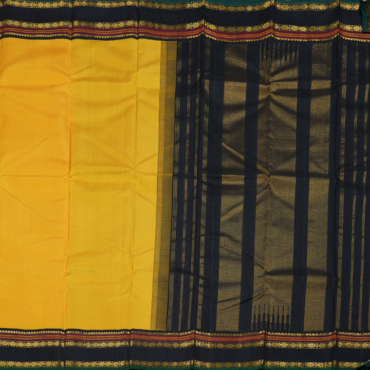 Hayagrivas Mustard Yellow Handloom Kanjivaram Silk Saree with Black Border BBD1238K26-1