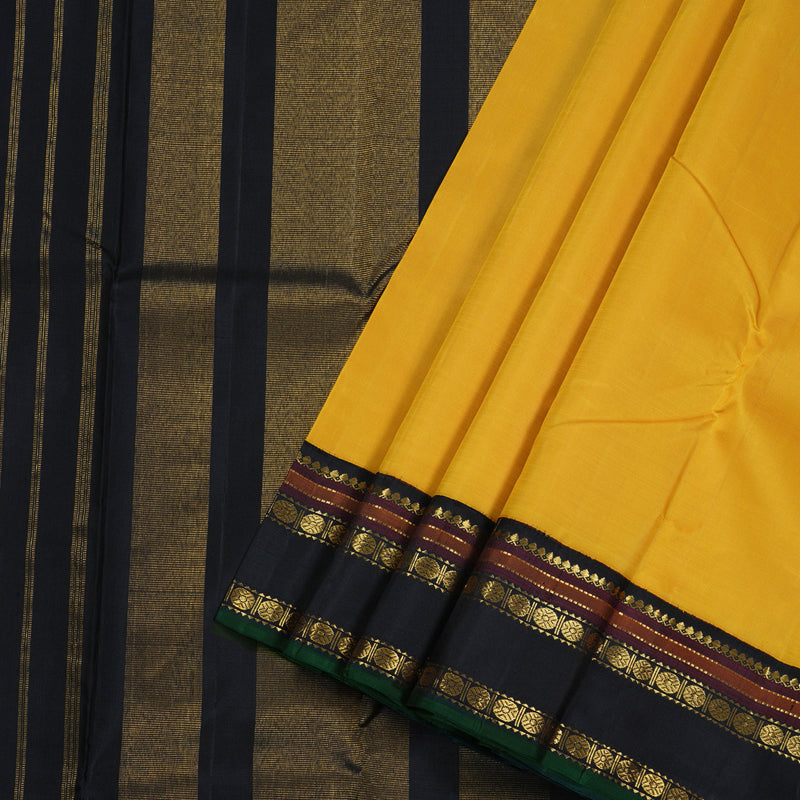 Hayagrivas Mustard Yellow Handloom Kanjivaram Silk Saree with Black Border BBD1238K26-1