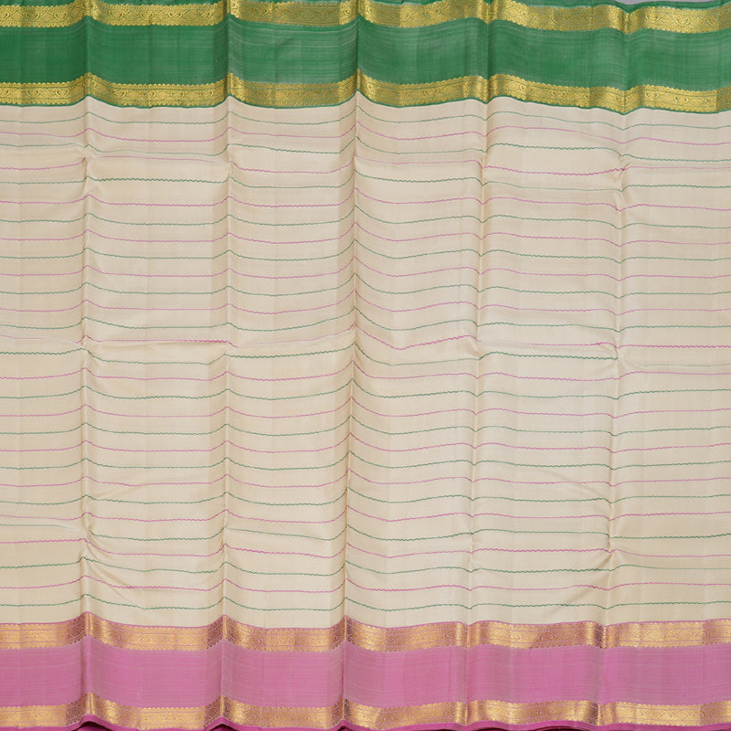 Hayagrivas  Beige Handloom Kanjivaram Silk Saree with Ganga Jamuna (Green And Baby Pink) Border BBD1238K28-2