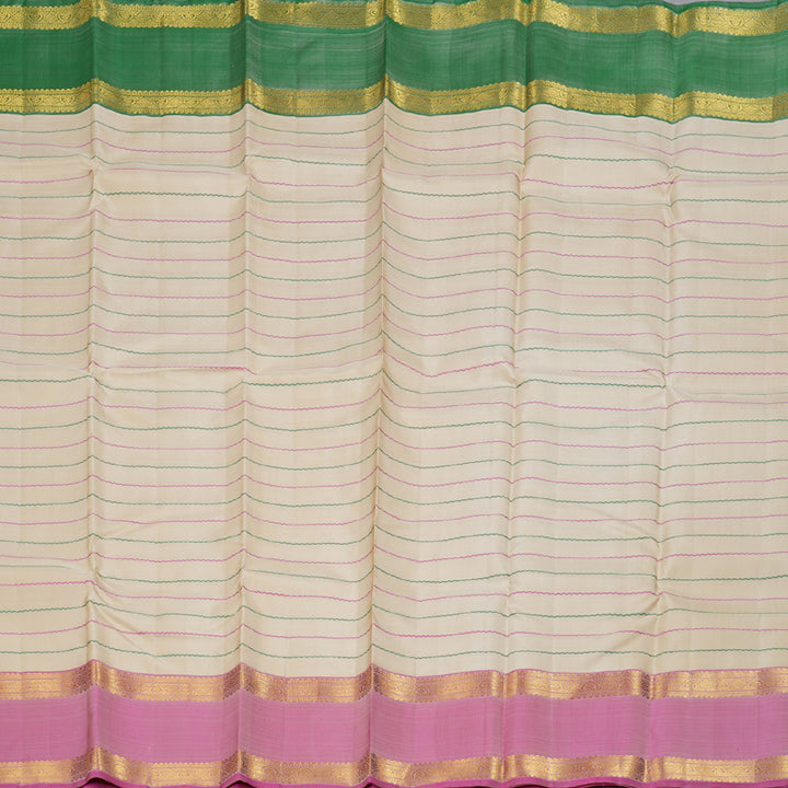 Hayagrivas  Beige Handloom Kanjivaram Silk Saree with Ganga Jamuna (Green And Baby Pink) Border BBD1238K28-2