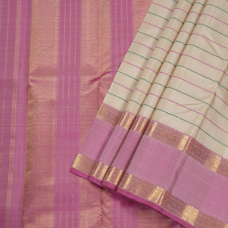 Hayagrivas  Beige Handloom Kanjivaram Silk Saree with Ganga Jamuna (Green And Baby Pink) Border BBD1238K28-2