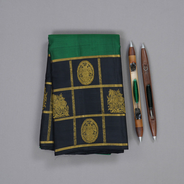 Hayagrivas Bottle Green Handloom Kanjivaram Silk Saree with Black Border BBD1238K6-1