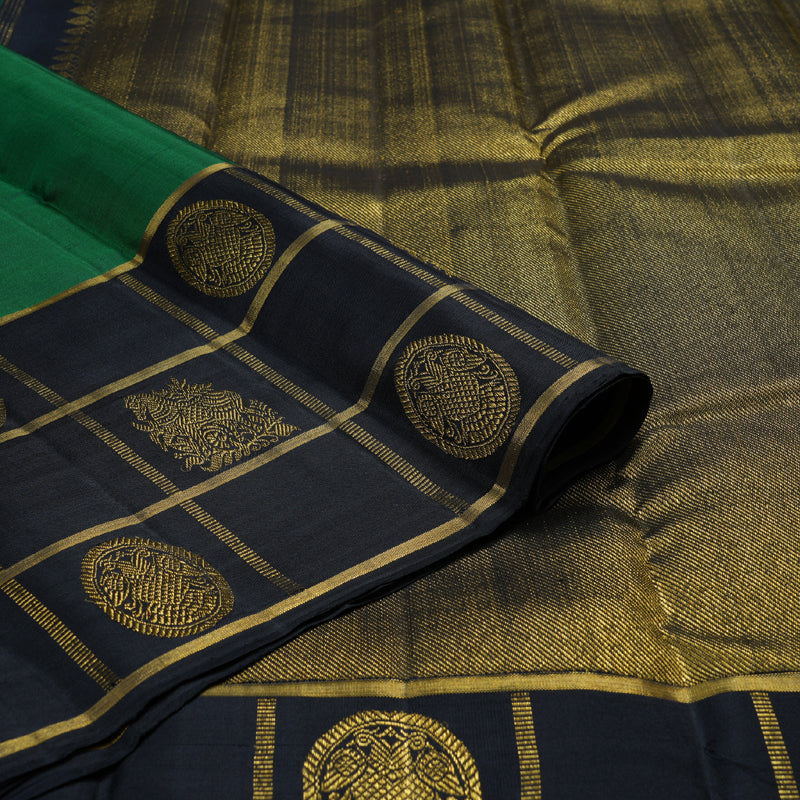 Hayagrivas Bottle Green Handloom Kanjivaram Silk Saree with Black Border BBD1238K6-1