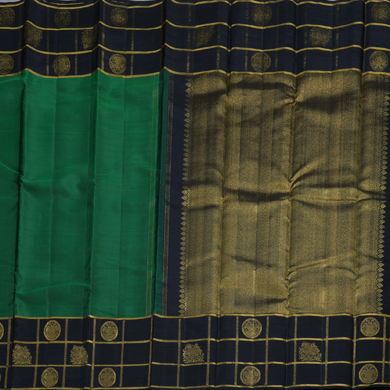 Hayagrivas Bottle Green Handloom Kanjivaram Silk Saree with Black Border BBD1238K6-1