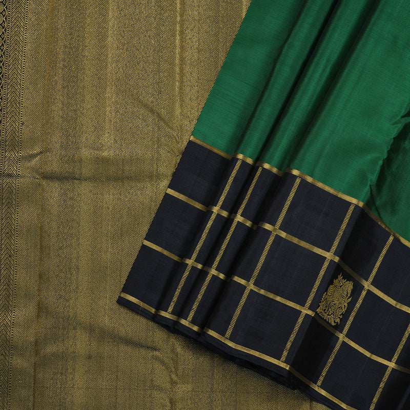 Hayagrivas Bottle Green Handloom Kanjivaram Silk Saree with Black Border BBD1238K6-1