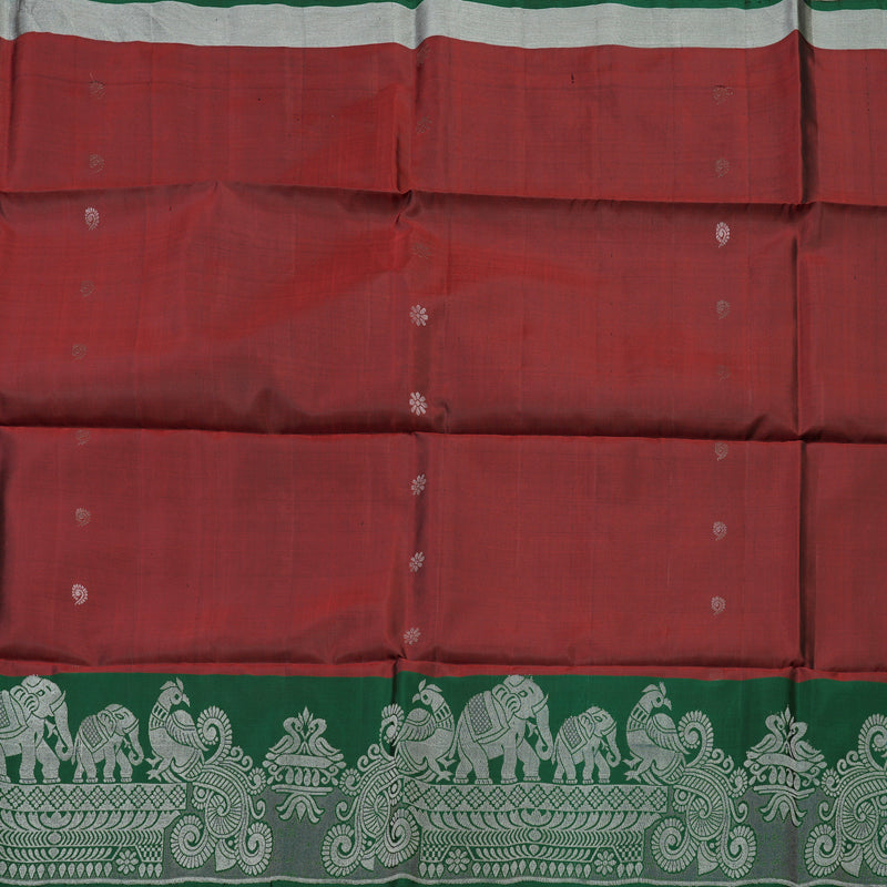 Hayagrivas Handloom Pure Soft Silk Saree in Deep Maroon with Bottle Green BBD1243K3-1
