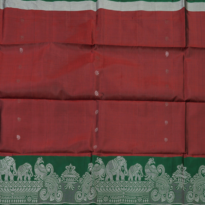 Hayagrivas Handloom Pure Soft Silk Saree in Deep Maroon with Bottle Green BBD1243K3-1
