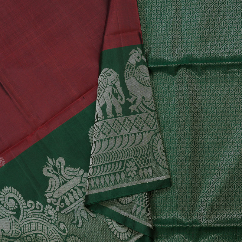 Hayagrivas Handloom Pure Soft Silk Saree in Deep Maroon with Bottle Green BBD1243K3-1