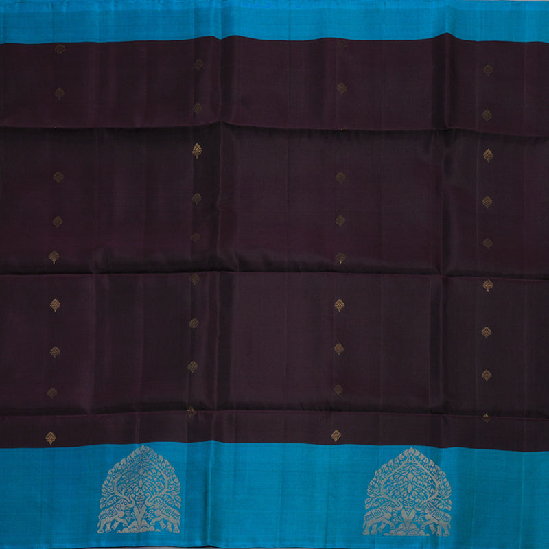 Hayagrivas Dark Brown Handloom Soft Silk Saree with Dark Sky Blue Border BBD1243K5-1