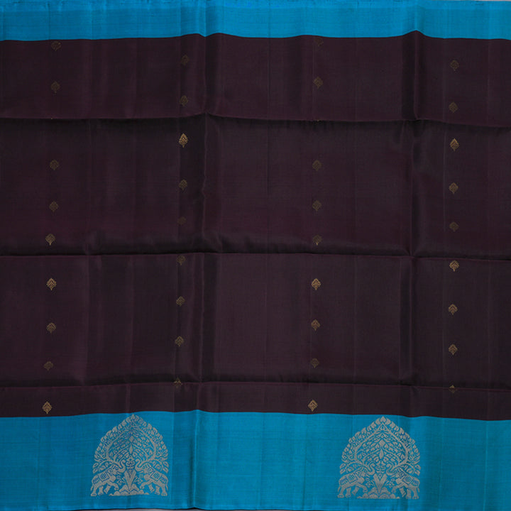 Hayagrivas Dark Brown Handloom Soft Silk Saree with Dark Sky Blue Border BBD1243K5-1