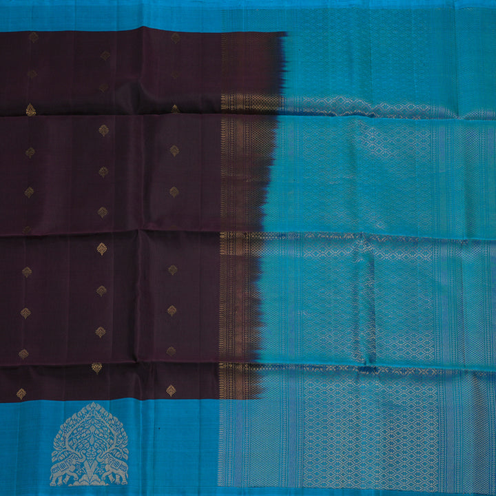 Hayagrivas Dark Brown Handloom Soft Silk Saree with Dark Sky Blue Border BBD1243K5-1