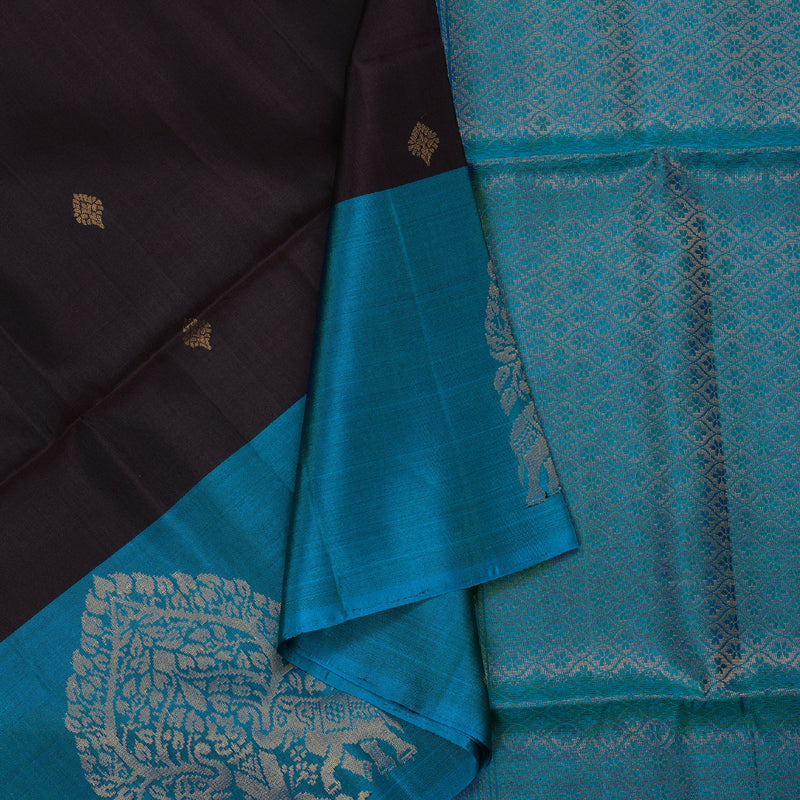 Hayagrivas Dark Brown Handloom Soft Silk Saree with Dark Sky Blue Border BBD1243K5-1
