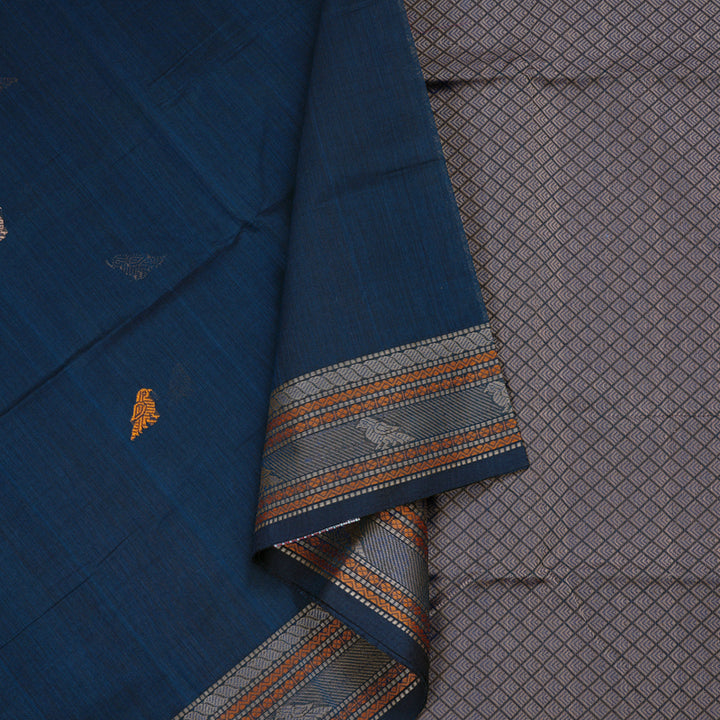 Hayagrivas Handloom Pure Cotton Saree in Regal Dark Blue BBD1247K3-3