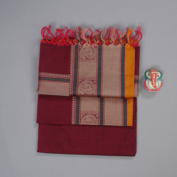Hayagrivas Handloom Pure Cotton Saree in Luxurious Wine Maroon BBD1247K8-1