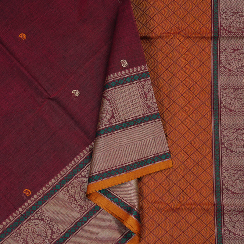 Hayagrivas Handloom Pure Cotton Saree in Luxurious Wine Maroon BBD1247K8-1