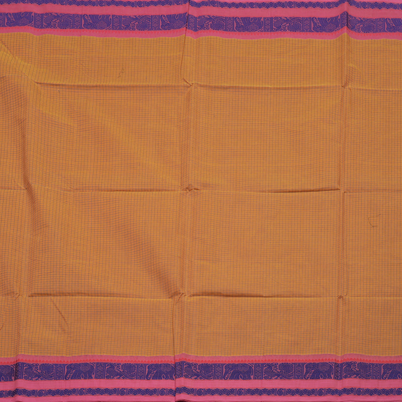 Hayagrivas Handloom Pure Cotton Saree in Ebullient Mustard Yellow checked BBD1248K11-1
