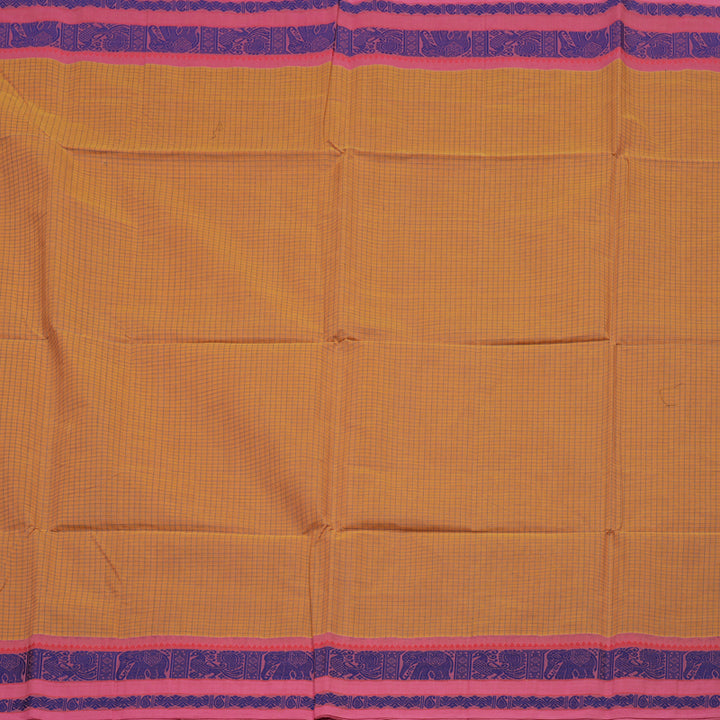 Hayagrivas Handloom Pure Cotton Saree in Ebullient Mustard Yellow checked BBD1248K11-1