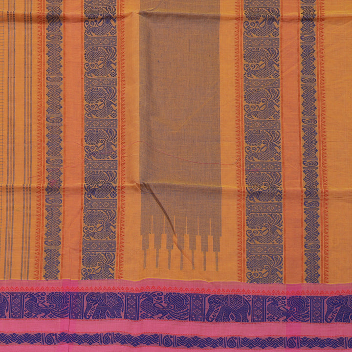 Hayagrivas Handloom Pure Cotton Saree in Ebullient Mustard Yellow checked BBD1248K11-1