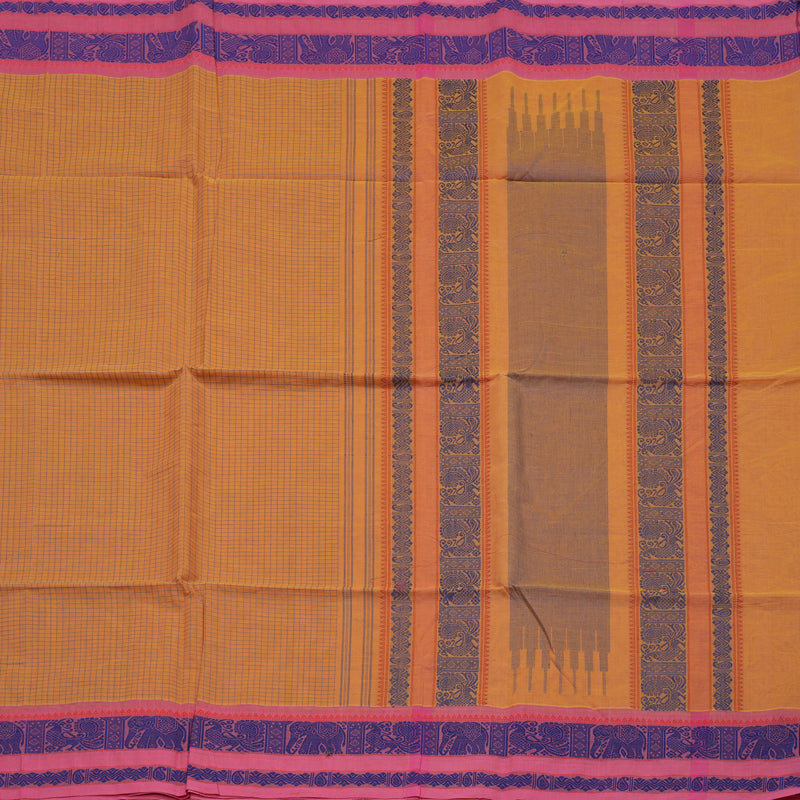 Hayagrivas Handloom Pure Cotton Saree in Ebullient Mustard Yellow checked BBD1248K11-1