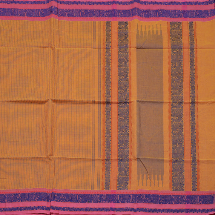 Hayagrivas Handloom Pure Cotton Saree in Ebullient Mustard Yellow checked BBD1248K11-1