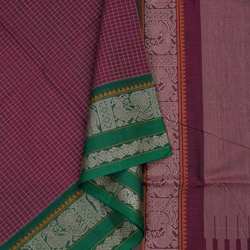 Hayagrivas Handloom Pure Cotton Saree in Opulent Wine Purple BBD1248K11-3